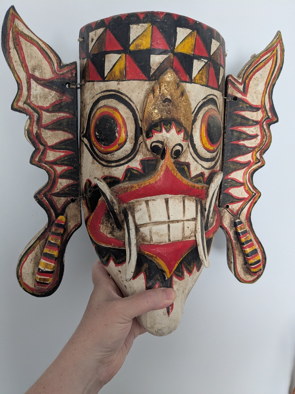 Handpainted Red, Gold and Black Decorative Wall Sculpture Mask